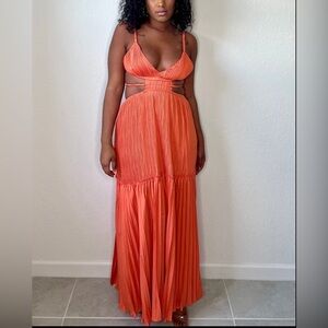 Orange Maxi Crinkle Cut-Out Dress